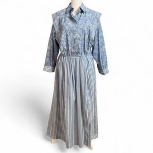 Vintage California Girl Blue Floral Prairie Midi Dress Size 16